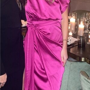 Hello Molly Pink Asymmetrical Ruched Wrap Dress